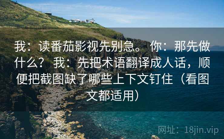 我：读番茄影视先别急。 你：那先做什么？ 我：先把术语翻译成人话，顺便把截图缺了哪些上下文钉住（看图文都适用）