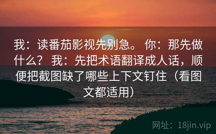 我：读番茄影视先别急。 你：那先做什么？ 我：先把术语翻译成人话，顺便把截图缺了哪些上下文钉住（看图文都适用）